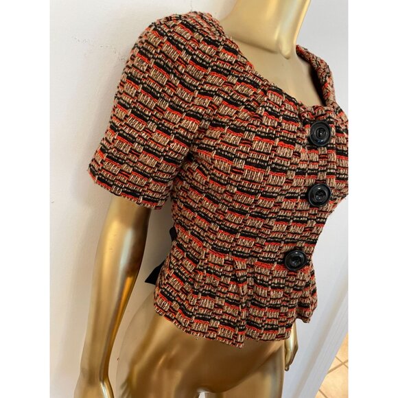 Anthropologie Elevenses Short Sleeve Button Blazer Bow Belted Y2K Cottagecore - Picture 12 of 16